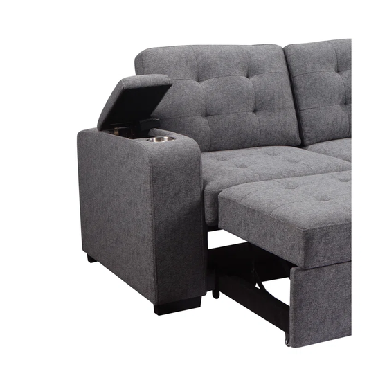 Living Room Tifted Sectional Sofa Lounger with Storage Chaise, Modern Convertible L-Shaped Sleeper Sofa Couch, Grey