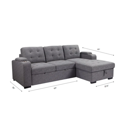 Living Room Tifted Sectional Sofa Lounger with Storage Chaise, Modern Convertible L-Shaped Sleeper Sofa Couch, Grey