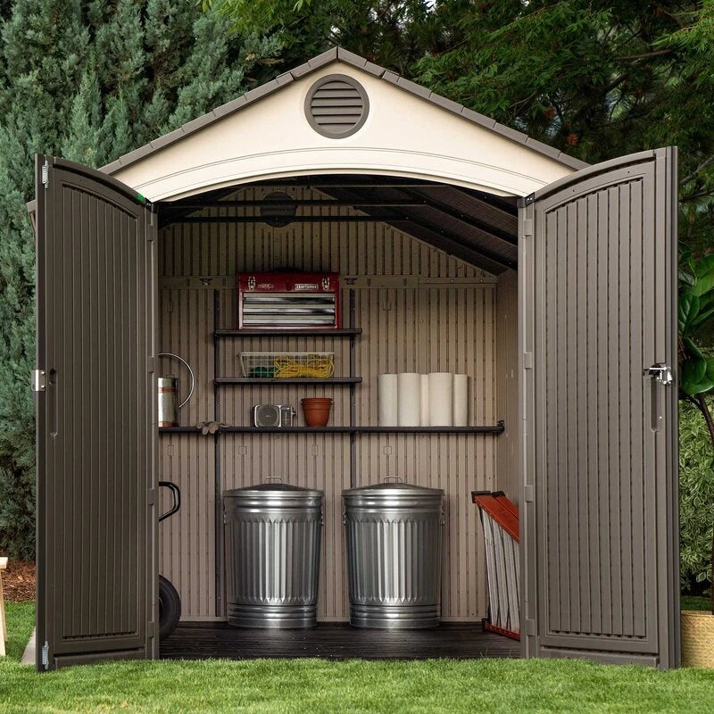 8' wide x 12.5' ​​deep plastic storage shed