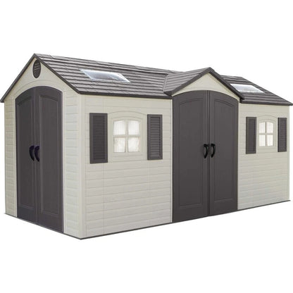 Double entry 15' wide x 8' deep plastic storage shed