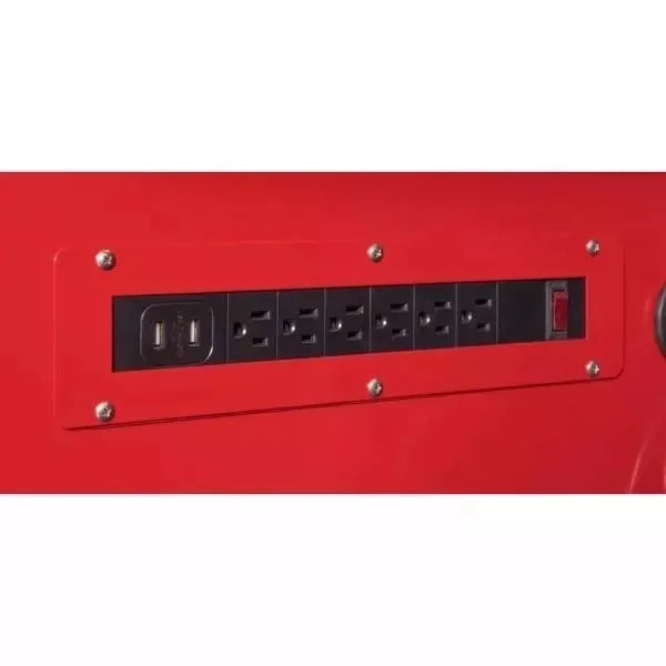52 inches. 24 inches wide. D 9 drawer bright red mobile workbench