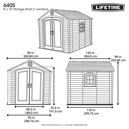 8 feet. Width x 10 feet. D plastic traditional storage shed