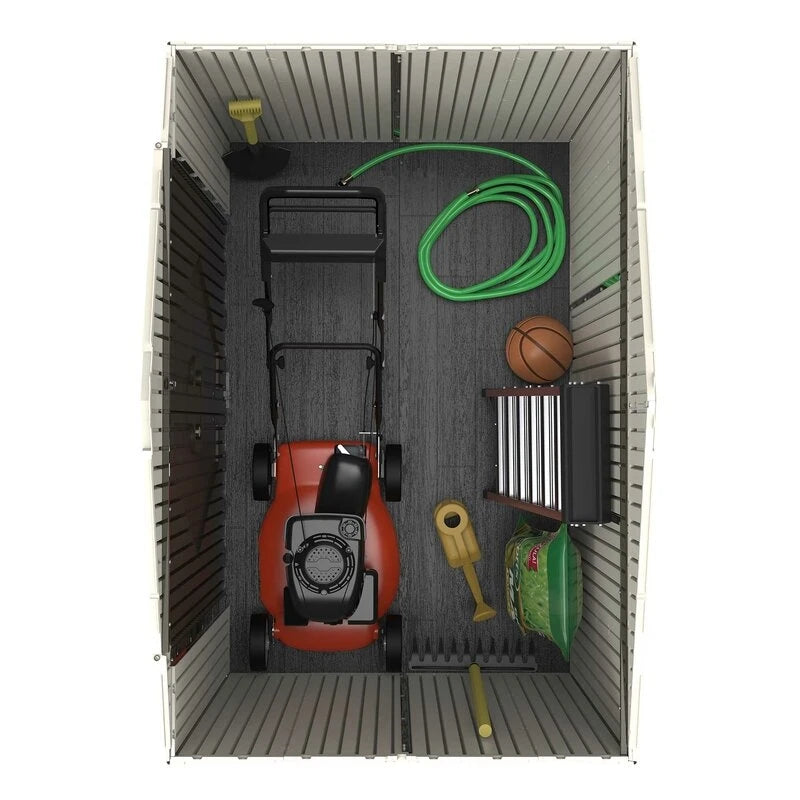 7' wide x 4' 7" deep plastic storage shed