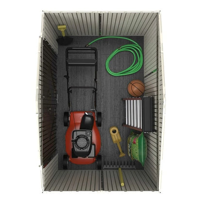 7' wide x 4' 7" deep plastic storage shed