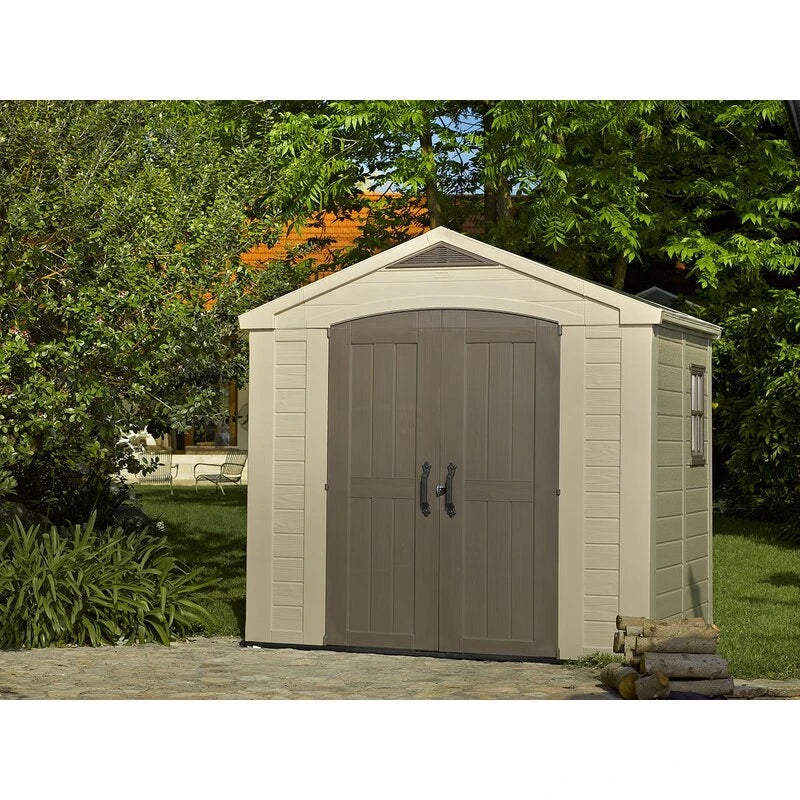 Factor 8 ft wide x 6 ft deep plastic storage shed