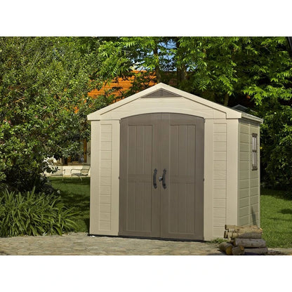 Factor 8 ft wide x 6 ft deep plastic storage shed