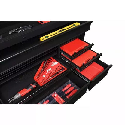 Heavy duty 72 in. W 18 Drawer Deep Tool Box Mobile Workbench in Matte Black with Adjustable Height Hardwood Top