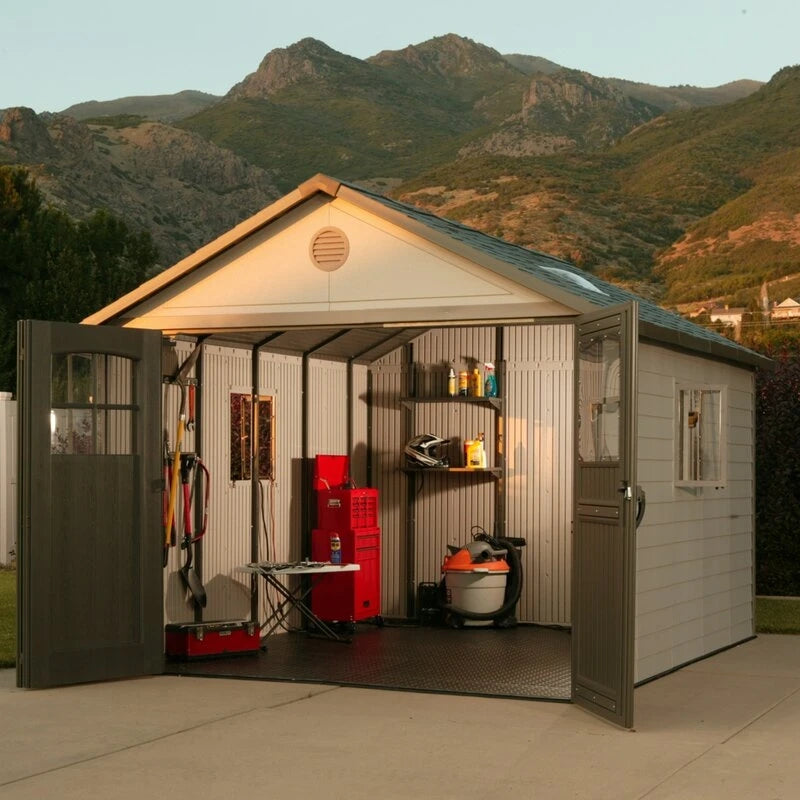 11' wide x 11' deep plastic storage shed
