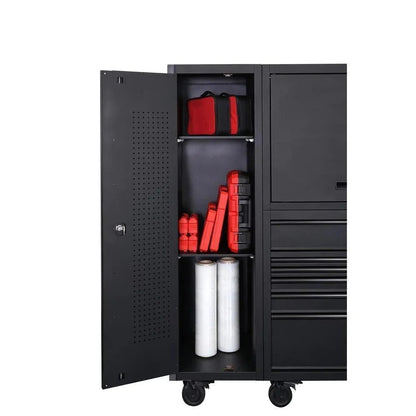 80" Wide 10 Drawer Deep Combo Tool Chest and Roller Cabinet Set, Matte Black (Set of 3)